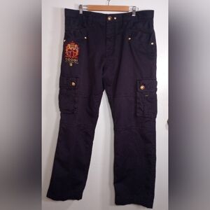 Coogi Mens Blue Cargo Pants W38 Embroidered Gold Hardware Y2K Streetwear Crest